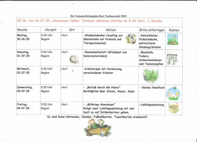 Sommerferienplan 2025 - Woche 1 - 3